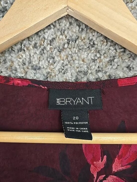 Lane Bryant Top Womens Plus 20 Burgundy Floral Print Sheer Blouse V Neck Ladies - Picture 6 of 7